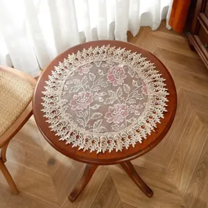 Mantel redondo de encaje bordado nórdico cubierta de mesa floral decoración del hogar