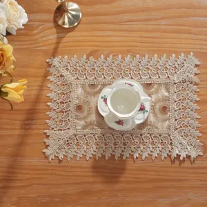 European style hollow embroidered lace table runner detail showing exquisite floral patterns.