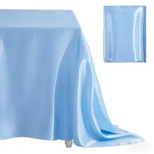 Light blue satin tablecloth rectangular silky table cover for wedding party decoration