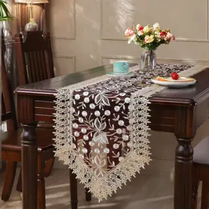 American style embroidered lace table runner for dining table and TV cabinet decor, elegant design.