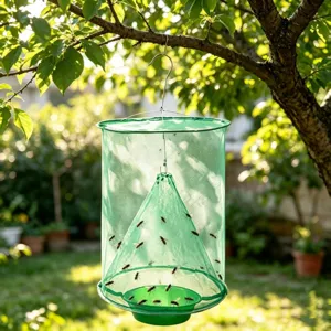 Trappola Per Mosche Sospesa All'aperto Gabbia Riutilizzabile In Rete Con Vassoio Per Esca Per Controllo Parassiti Da Giardino Verde