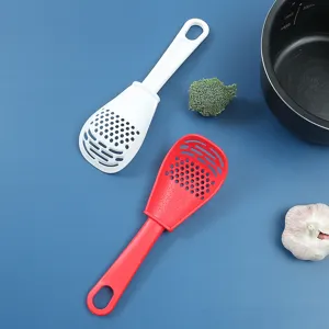 Cucchiaio da Cucina Multifunzionale Tritasale Aglio Zenzero Schiacciapatate Cucchiaio da Riso Strumento Colino per Alimenti in Plastica PP