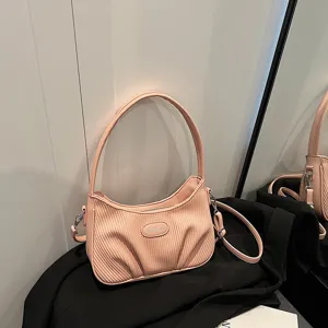 Pink pleated underarm bag for women, trendy chic shoulder bag and versatile crossbody purse.