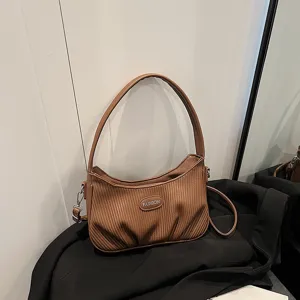 Stylish brown pleated hobo shoulder bag, casual PU leather trendy crossbody bag for women.