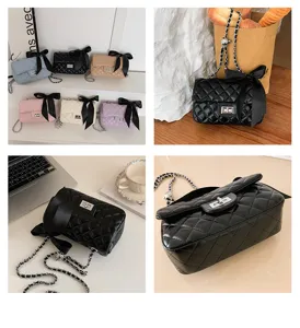 Chic quilted chain shoulder bag with elegant bow, stylish luxury crossbody bag for women.