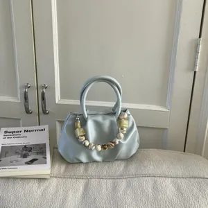 Niche design pleated cloud handbag for women 2026 summer fashion beaded handle shoulder bag