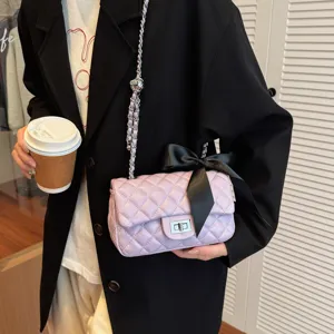 Quilted chain crossbody bag for women luxury shoulder bag with bow decor chic stylish purse