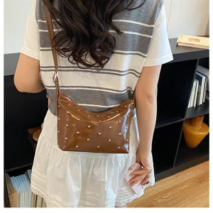 Korean style trendy studded shoulder crossbody bag for women, chic hobo bag daily use