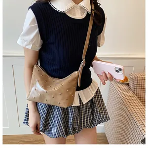 Korean style rivet leather shoulder bag underarm bag casual chic everyday handbag