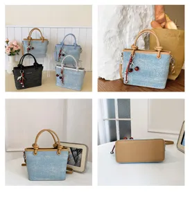 Casual chic denim handbag for women stylish shoulder bag minimalist commuter bucket bag details