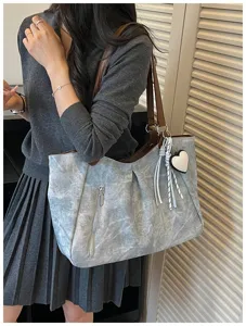 Korean style large capacity shoulder tote bag, trendy grey underarm bag for women commuting.