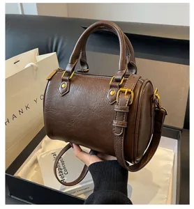 Brown boston handbag stylish shoulder crossbody bag chic casual daily travel purse accessory