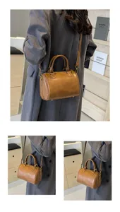 Women fashion Boston pillow bag retro brown shoulder handbag commute messenger bag new style