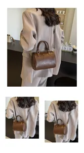 Stylish women boston handbag retro brown leather shoulder bag daily use new arrival.