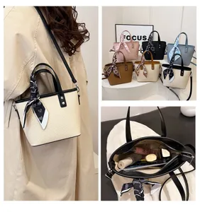 Chic straw tote handbag for women, stylish crossbody bag with scarf and large capacity.