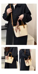 Woven Bucket Bag Women Crossbody Tote PU Leather Trim Small Handbag Summer Chic Design