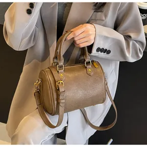 Stylish women Boston handbag PU leather casual crossbody shoulder bag with top handle.