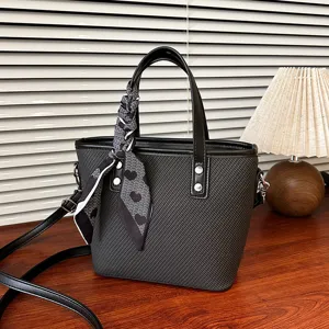 Black tote bag for women stylish crossbody shoulder bag with printed scarf decor