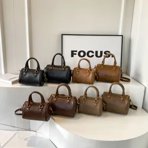 Women Boston Shoulder Crossbody Bag Retro PU Leather Top Handle Satchel Casual Commuting Daily Handbag Purse