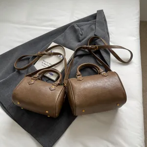 Women Boston Pillow Bag Retro PU Leather Crossbody Handbag Casual Commute Shoulder Bag