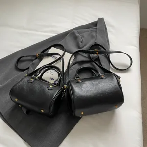 Women black Boston pillow bag minimalist fashion handbag commuter shoulder messenger bag