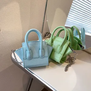 Women Fashion Mini PU Leather Snake Pattern Handbag Luxury Designer Style Small Square Crossbody Bag With Metal Chain