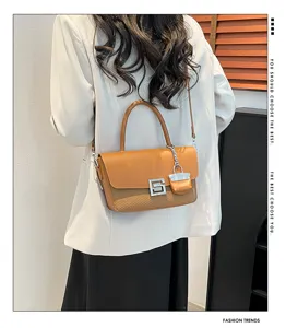Retro commuter women shoulder crossbody bag, stylish brown leather woven design with metal lock charm.
