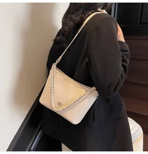 Retro PU Leder Umhängetasche für Damen, schicke geflochtene Kettentasche, trendige Tasche.