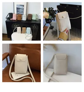 Detail view of the soft leather mini crossbody phone bag, showing fine texture and style.