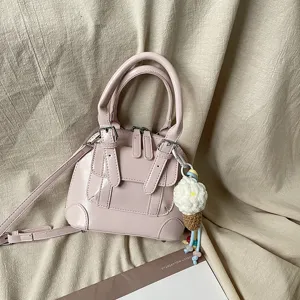 Pink patent leather handbag for women stylish retro shoulder crossbody bag with cute charm