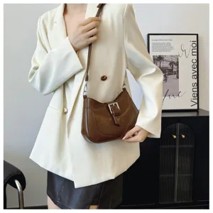 Elegante borsa sottobraccio marrone retro con fibbia in metallo, borsa a tracolla alla moda.