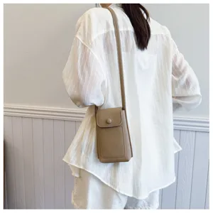 Women's soft leather crossbody phone bag, casual minimalist small shoulder bag for daily use