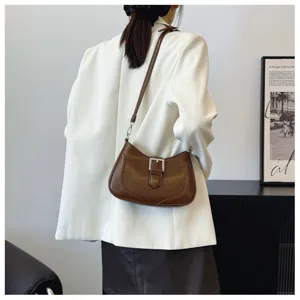 Borsa a spalla retrò marrone da donna elegante borsa minimalista in pelle PU per tutti i giorni
