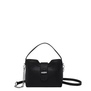 Femme Noir Grain Litchi Sac à Main Tendance Seau Commutateur Sac Bandoulière Élégant