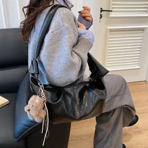 Fashion women black slouchy dumpling shoulder bag casual large capacity crossbody bag