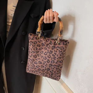 Leopard print handbag with bamboo handle retro chic shoulder bag for women daily commute
