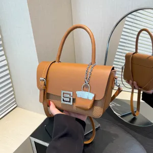 Women brown leather shoulder bag retro top handle handbag casual commuter crossbody bag