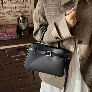 Women PU Leather Crossbody Bag Vintage Contrast Color Commuter Handbag Stylish Shoulder Bag