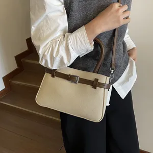 Women contrast color top-handle handbag, retro casual commute stylish crossbody bag.