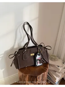 Vintage brown matte tote bag for women, large capacity shoulder bag and elegant boston handbag.