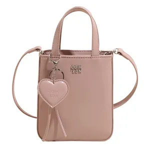 Pink crossbody bag women stylish PU leather shoulder handbag small square bag top handle purse