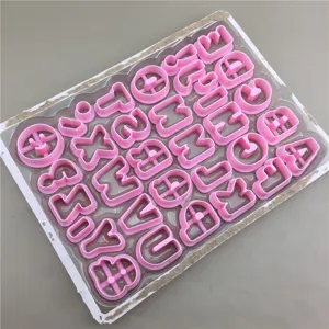 Pink plastic alphabet letter cookie cutters set fondant cake mold clay embossing tools kit