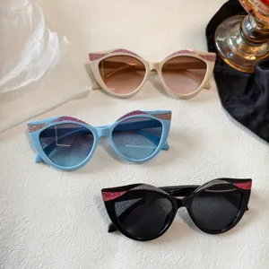 Kinder Glitzer Katzenauge Sonnenbrille stilvolle Mode Brille fuer Outdoor Sonnenschutz