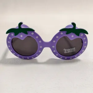 Kids cartoon strawberry polarized sunglasses, UV400 protection cute purple eyewear for kids.