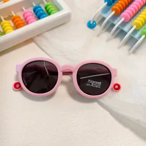 Cute pink round frame children polarized sunglasses, UV400 protection summer kids sun glasses.