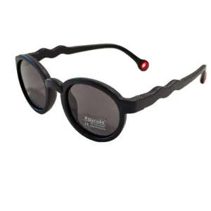 Kids polarized sunglasses with cute wavy temples and UV400 protection for sunny days.