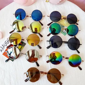 Kids Retro Round Metal Sunglasses Fashion Full Rim Tinted Mirror Lens Eyewear UV400 Sun Protection Glasses For Toddler Children Party Outdoor Street