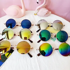 Children colorful round sunglasses vintage metal frame cute eyewear for babies and kids 2025