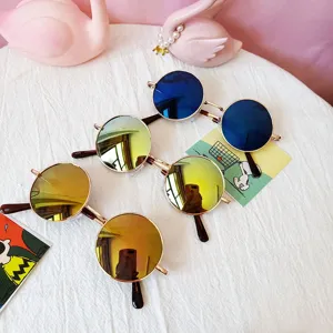 Kids round mirrored sunglasses metal frame retro fashion colorful children trendy eyewear