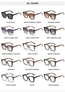 Gedetailleerd overzicht van trendy blauwlichtfilter brillen en zonnebrillen in diverse kleuren.